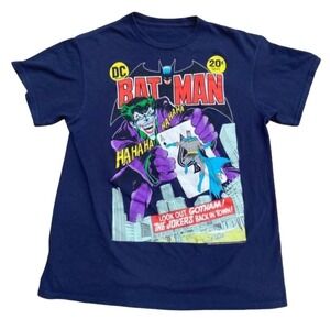 DC Comics Batman Joker Comic Cover Graphic T-Shirt Navy Blue Sz M Casual Tee